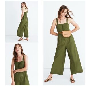 Madewell Linen / Cotton Adjustbale Button Straps Wide Leg Overalls Jumpsuit 4
